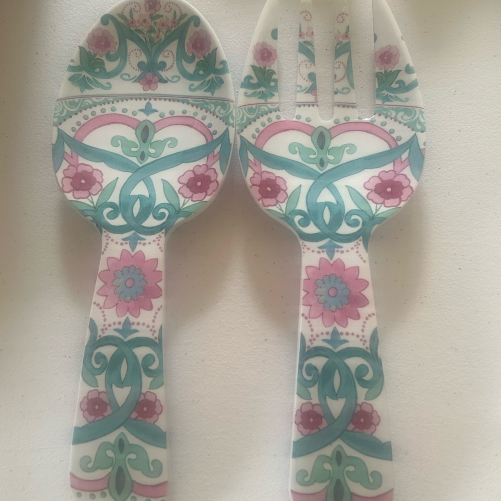 Nicole Miller Home Melamine Salad/Pasta Spoon and Fork 10 in NWT
